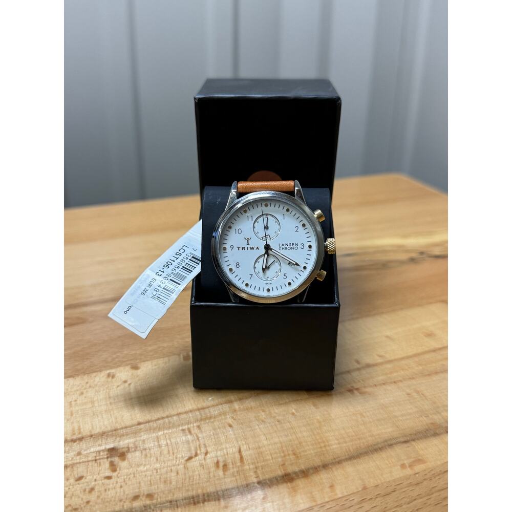 Triwa Lansen Chrono LCST106-13 Mens Watch Brown Leather White Dial New